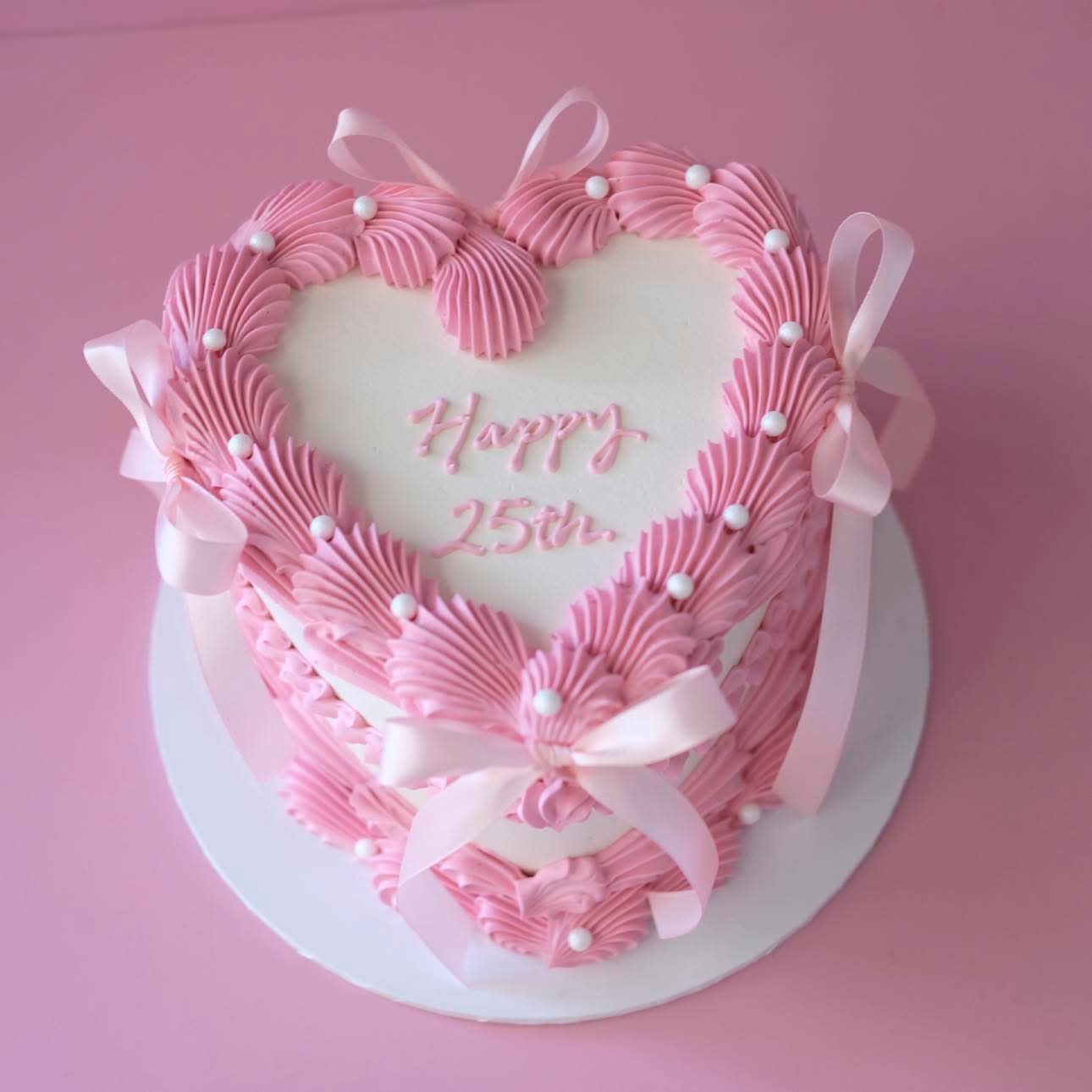 Vintage Heart Cake | Pearl White & Coquette