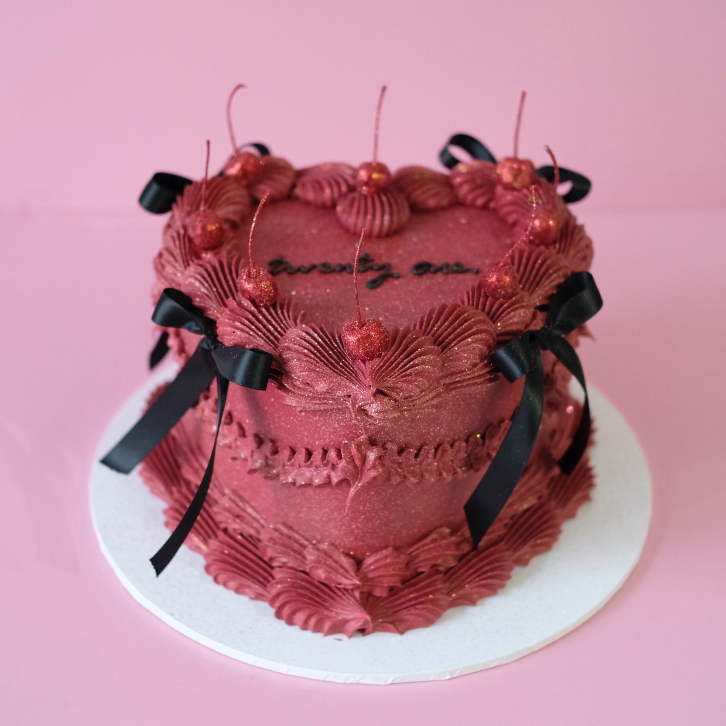 Vintage Heart Glitter Cake | Cherries & Coquette - Extra AF