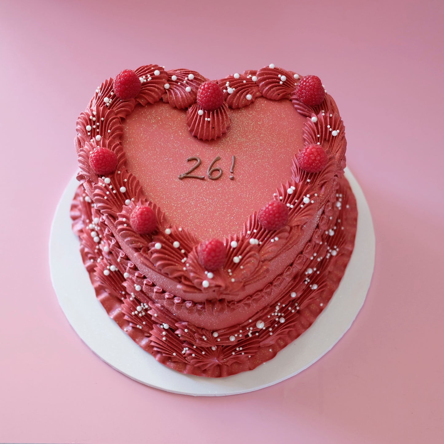 Vintage Heart Cake | Sprinkle-tastic & Fresh Raspberry