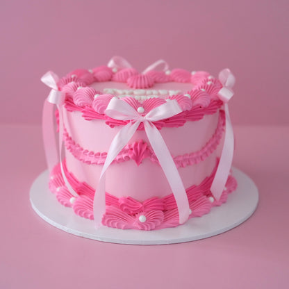 Vintage Heart Cake | Pearl White & Coquette