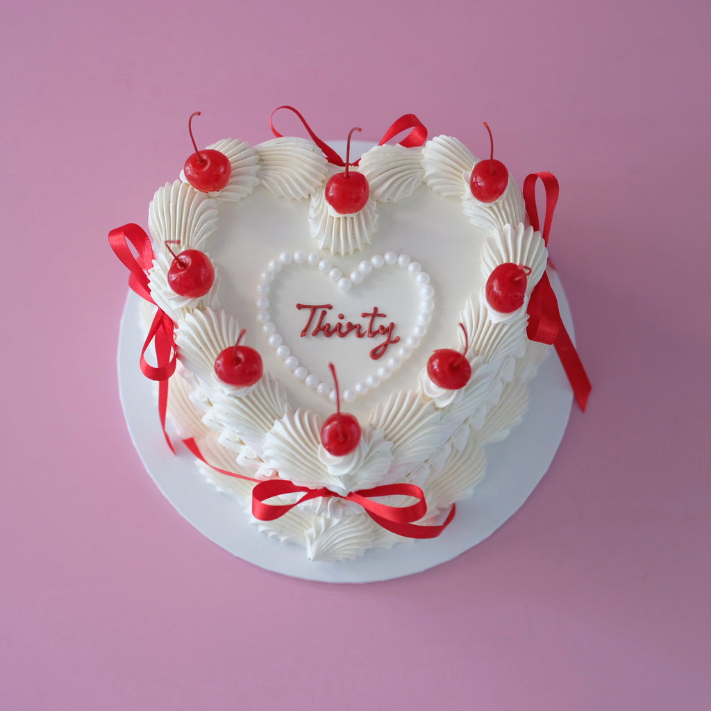 Cherries Coquette & Pearl Heart Plaque | Vintage Heart Cake