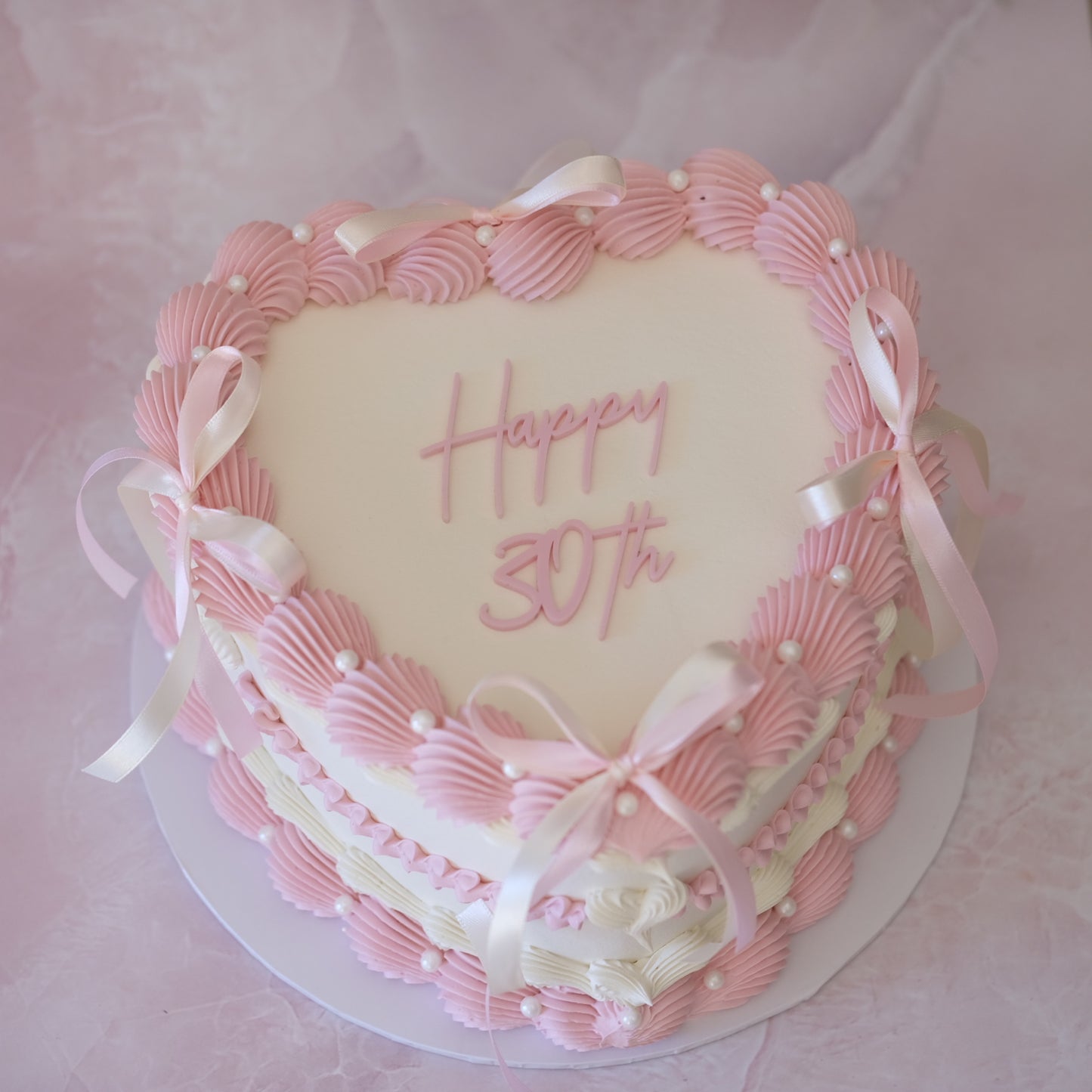 Vintage Heart Cake | Pearl White & Coquette