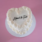 Basic White Vintage Heart Cake | BLACK ACRYLIC Text