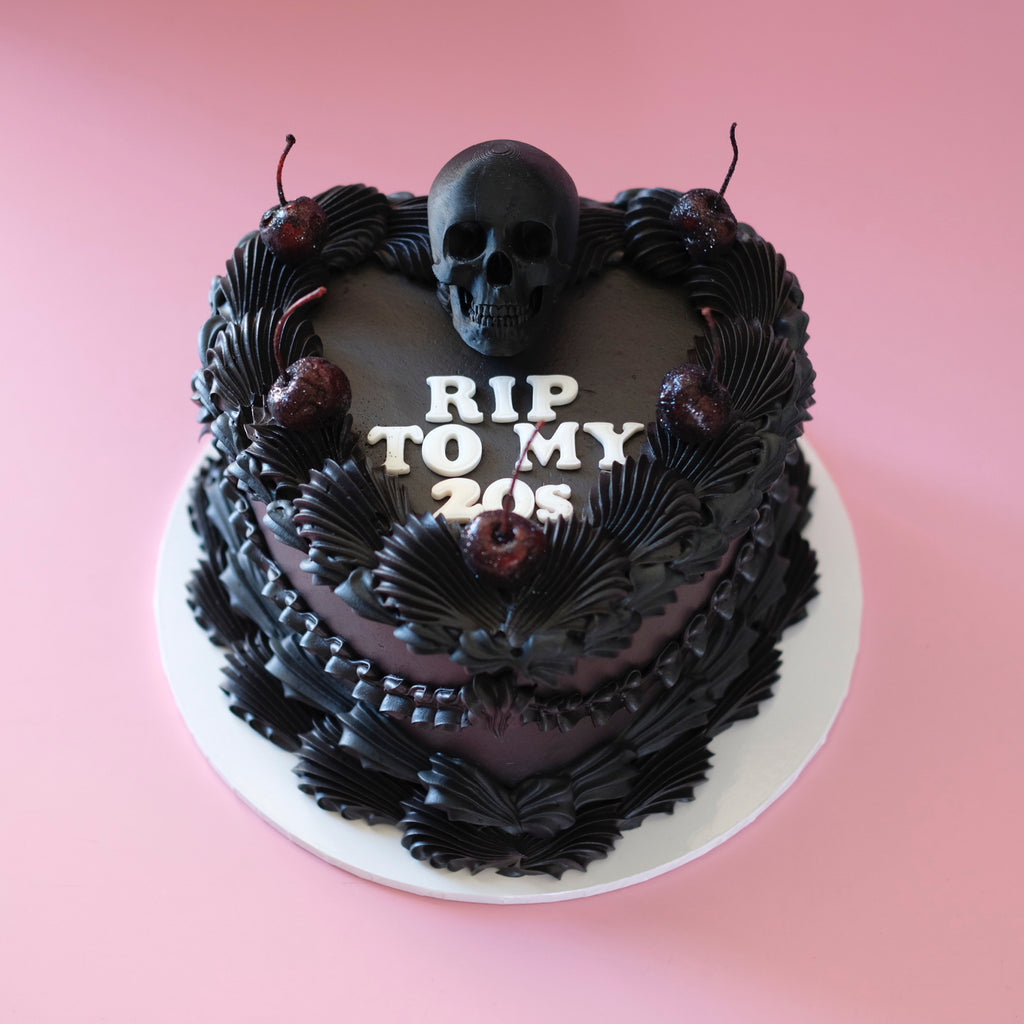 Funeral Theme Black Vintage Heart Cake