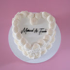 Basic White Vintage Heart Cake | BLACK ACRYLIC Text