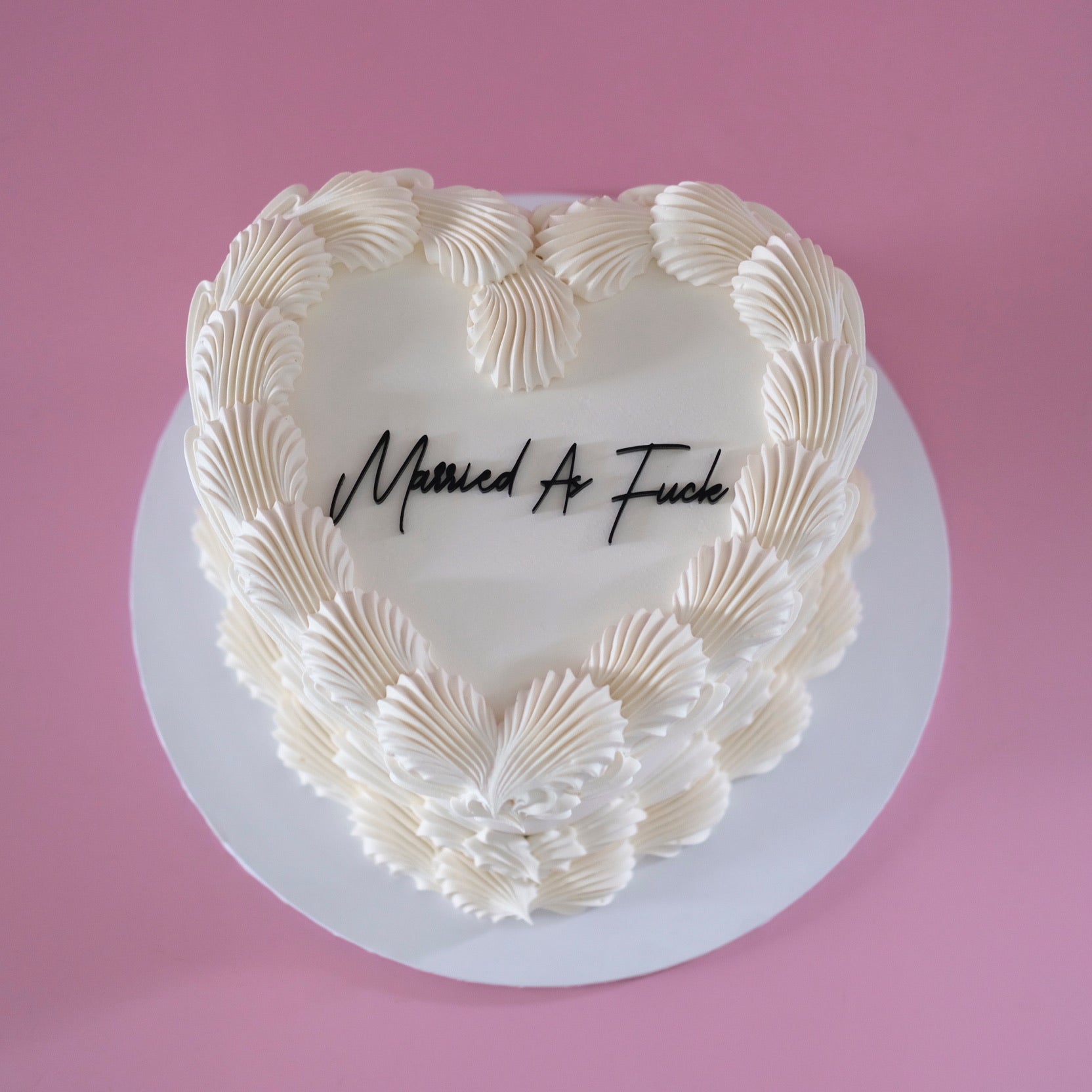 Basic White Vintage Heart Cake | BLACK ACRYLIC Text