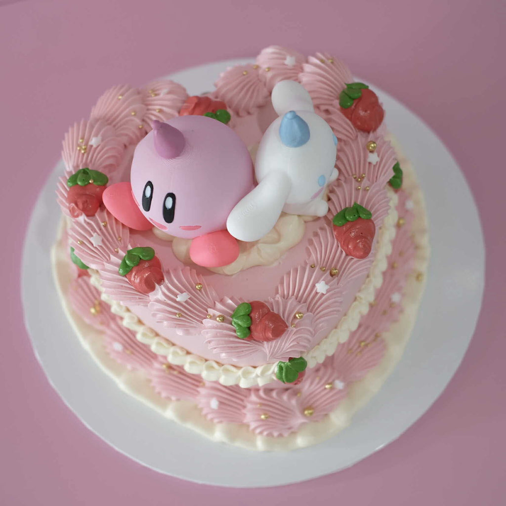 Vintage Heart Cake | Kirby & Cinnamoroll Strawberry Party