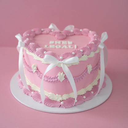 Vintage Heart Cake | Pearl White & Coquette