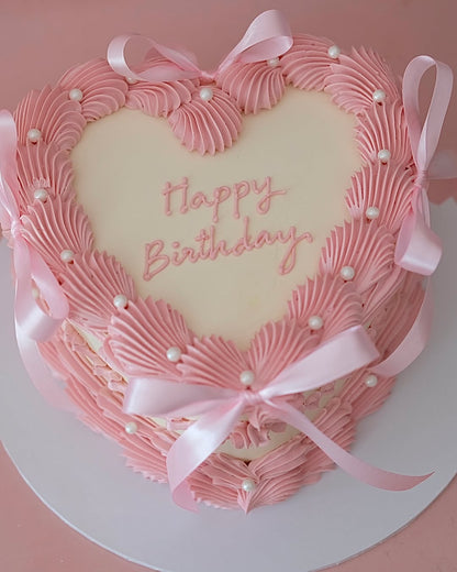 Vintage Heart Cake | Pearl White & Coquette
