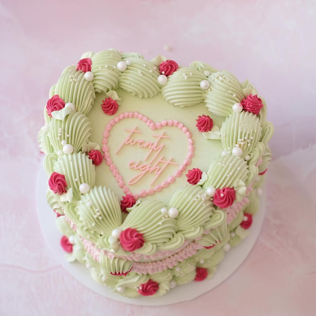 Pearl Heart Plaque & Rosette | Vintage Heart Cake