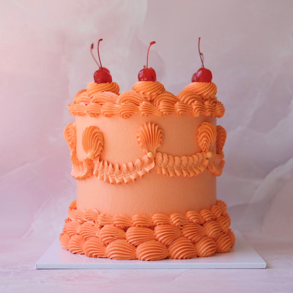TALL Classic Vintage Round Cake | Monochrome & Cherries