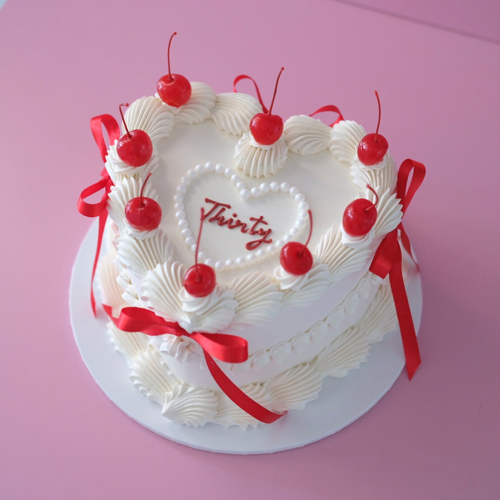 Cherries Coquette & Pearl Heart Plaque | Vintage Heart Cake