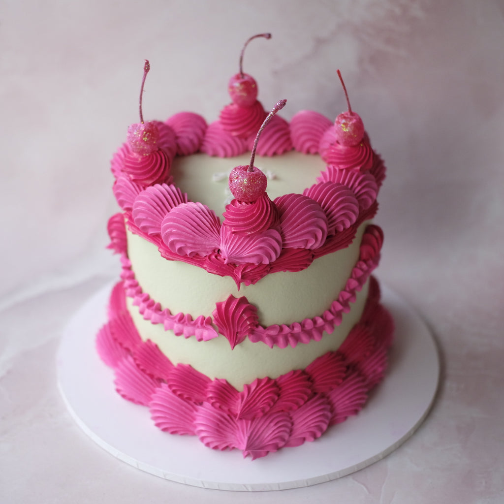Classic Vintage Heart Cake | Cherries