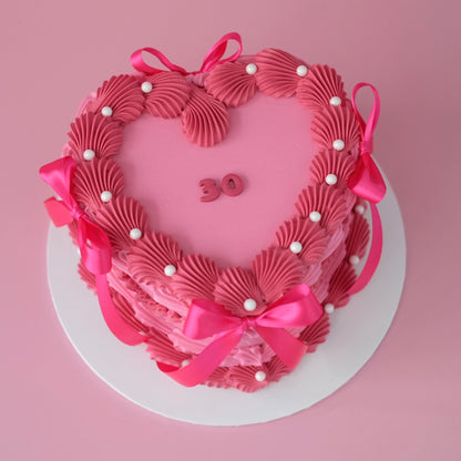 Vintage Heart Cake | Pearl White & Coquette