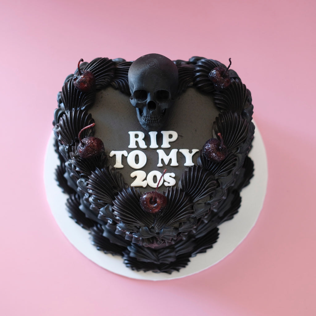 Funeral Theme Black Vintage Heart Cake
