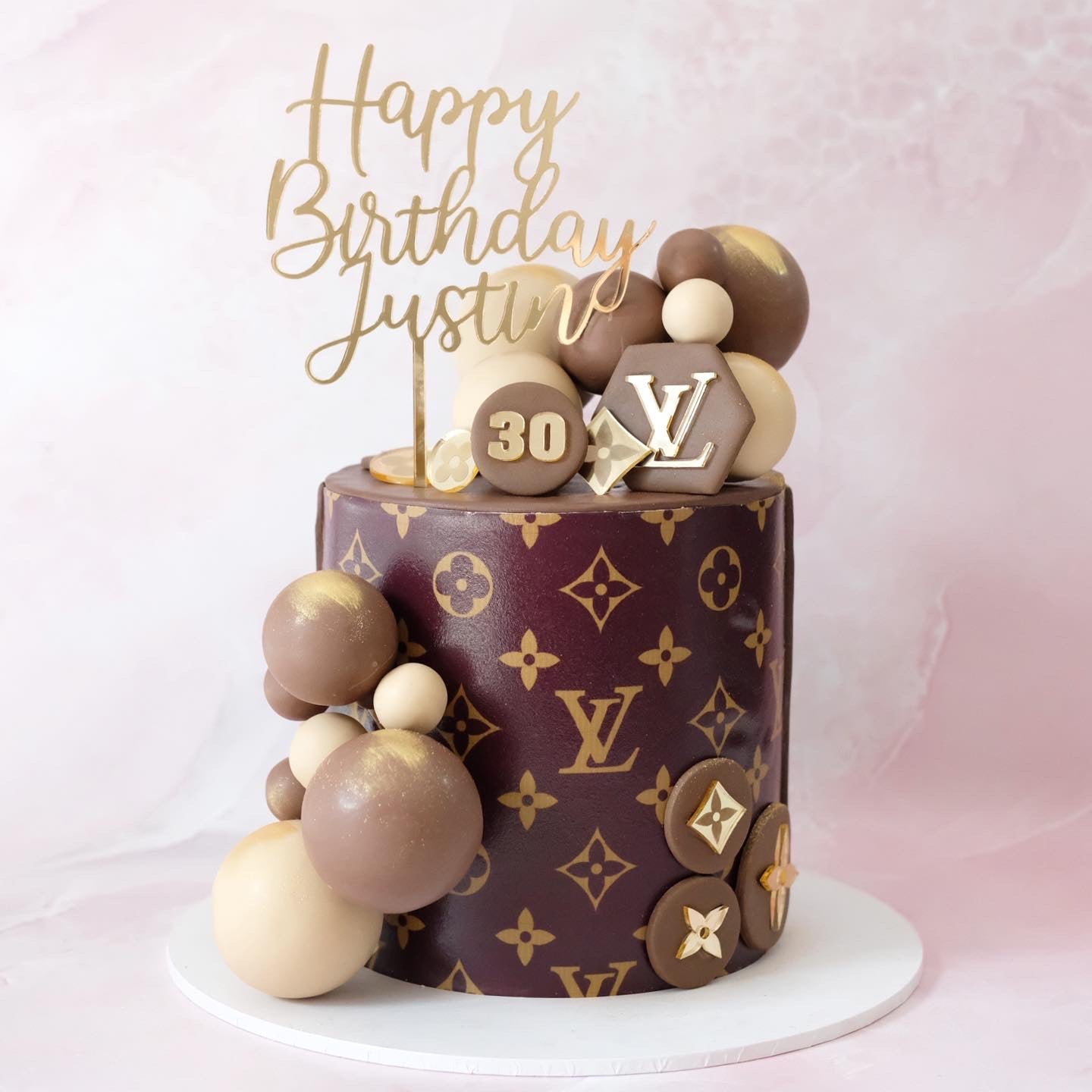 LV Monogram Brown Gold Cake