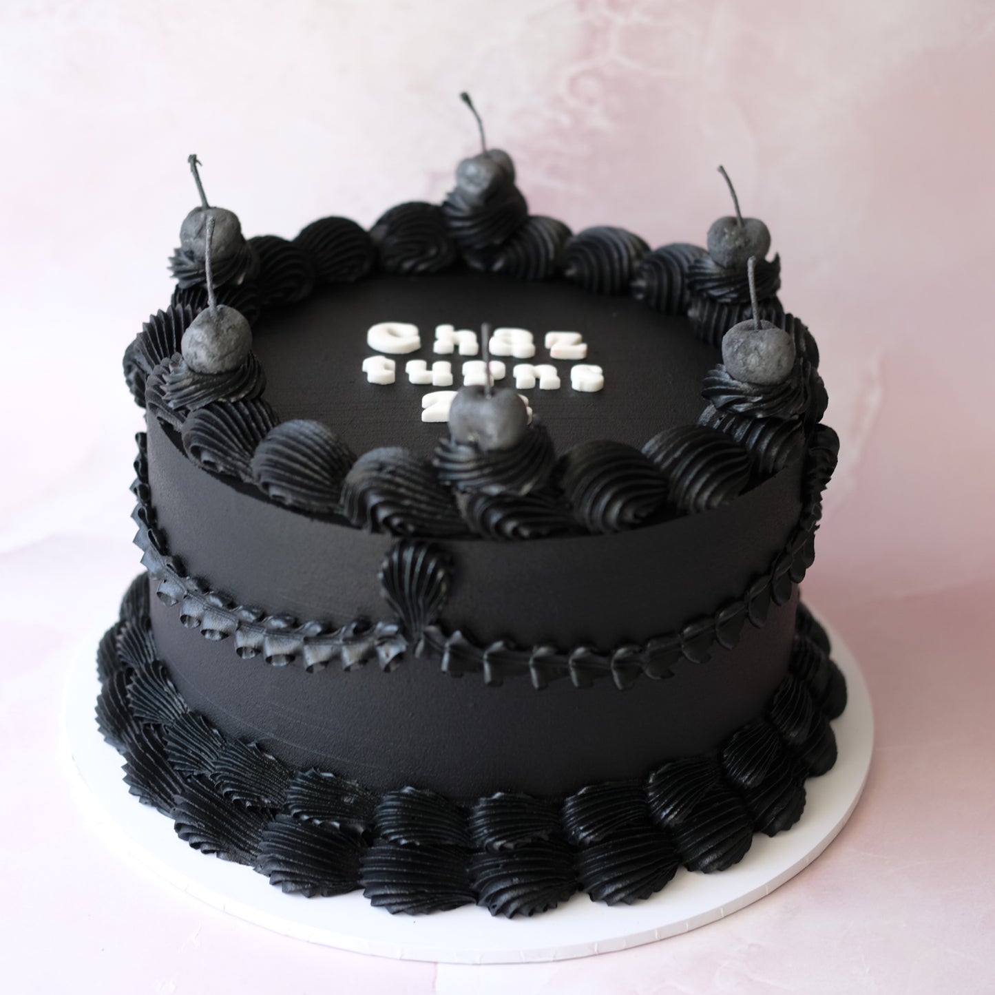 Black Vintage Round Cake | Black Cherries