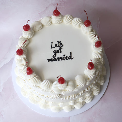 Vintage Round Cake | White Monochrome & Cherries