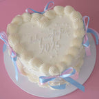 Gender Reveal Extra White Pearl Vintage Heart Cake | Two-Tone Ribbon