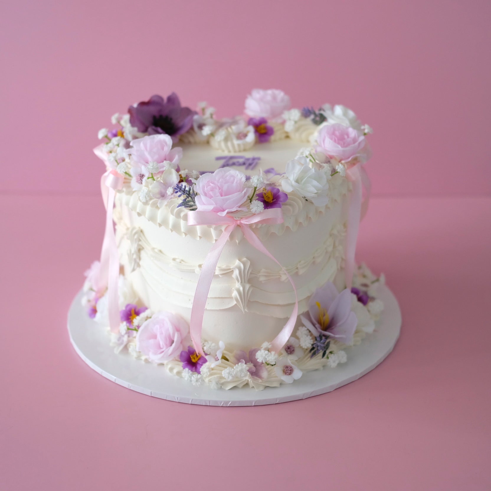 Full Bloom Enchanted Heart Coquette Vintage Cake | PUR-PINK