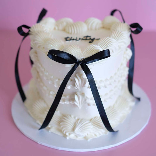 Double Ruffle Vintage Heart Coquette Cake | Monochrome