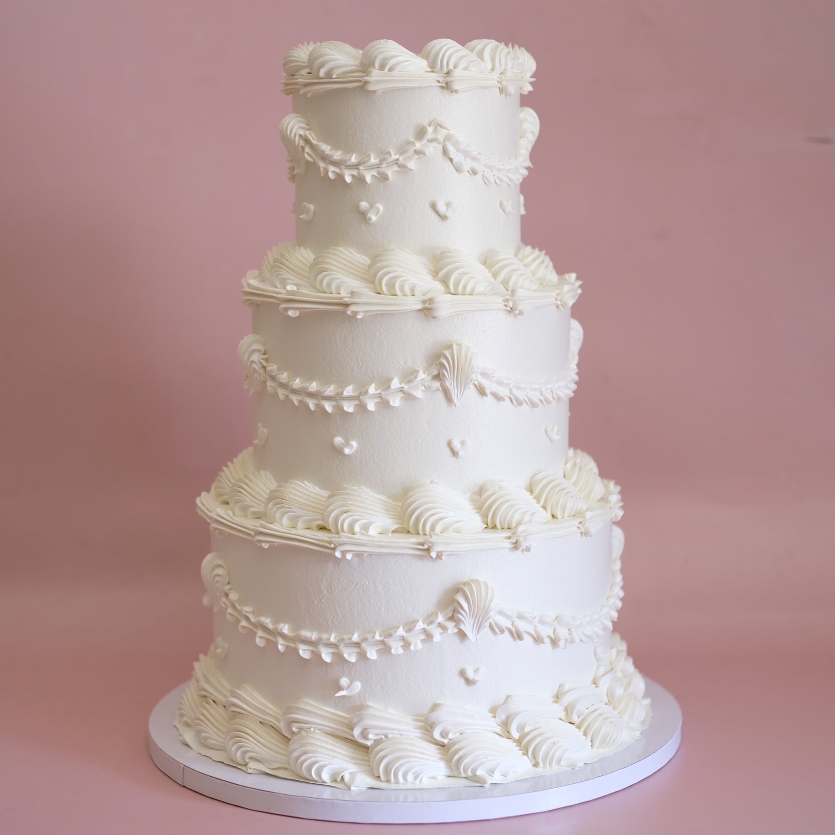 Classic Mini Hearts Round Vintage Cake | 3 Tiers / MONOCHROME