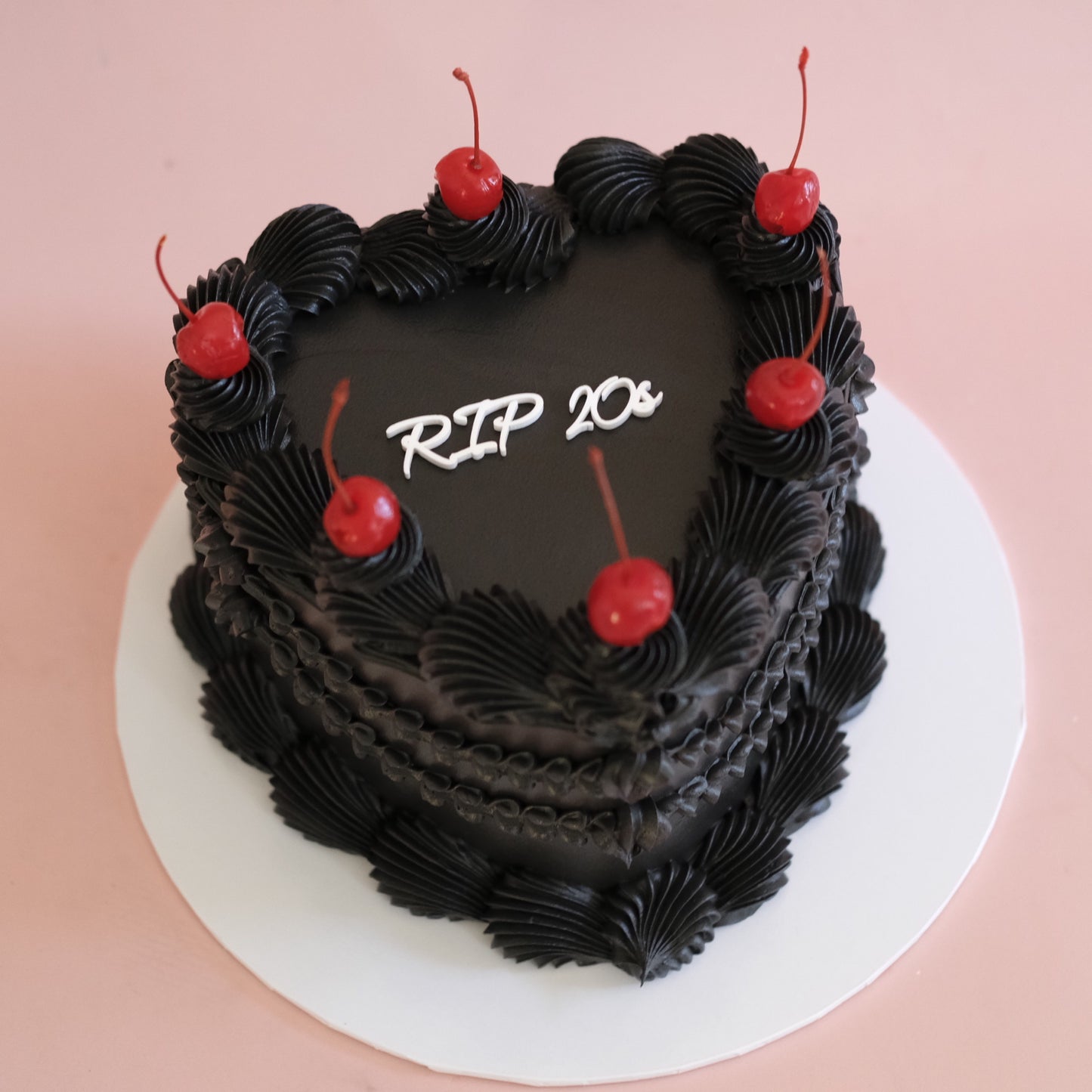 Black Vintage Heart Cake | Cherries