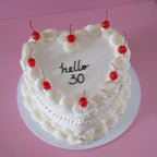 Vintage Heart Cake | White Monochrome & Cherries