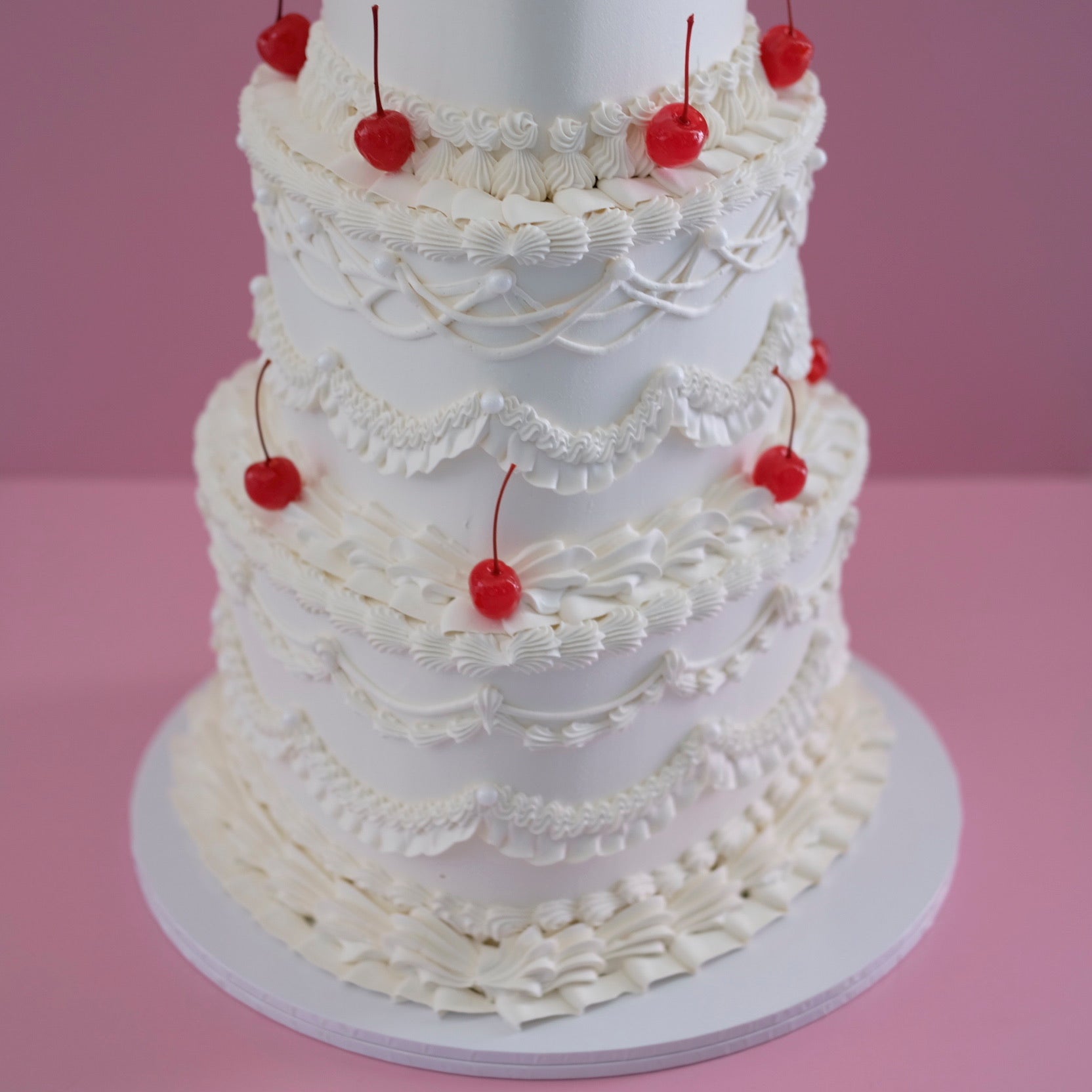 Lambeth Cherries Vintage Heart Cake | 3 Tier / MONOCHROME