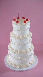 Classic Mini Hearts Cherry Round Vintage Cake | 3 Tiers / MONOCHROME