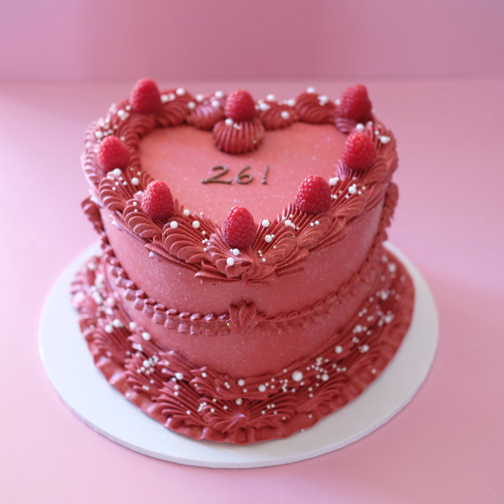 Vintage Heart Cake | Glitter Sprinkle-tastic & Fresh Raspberry