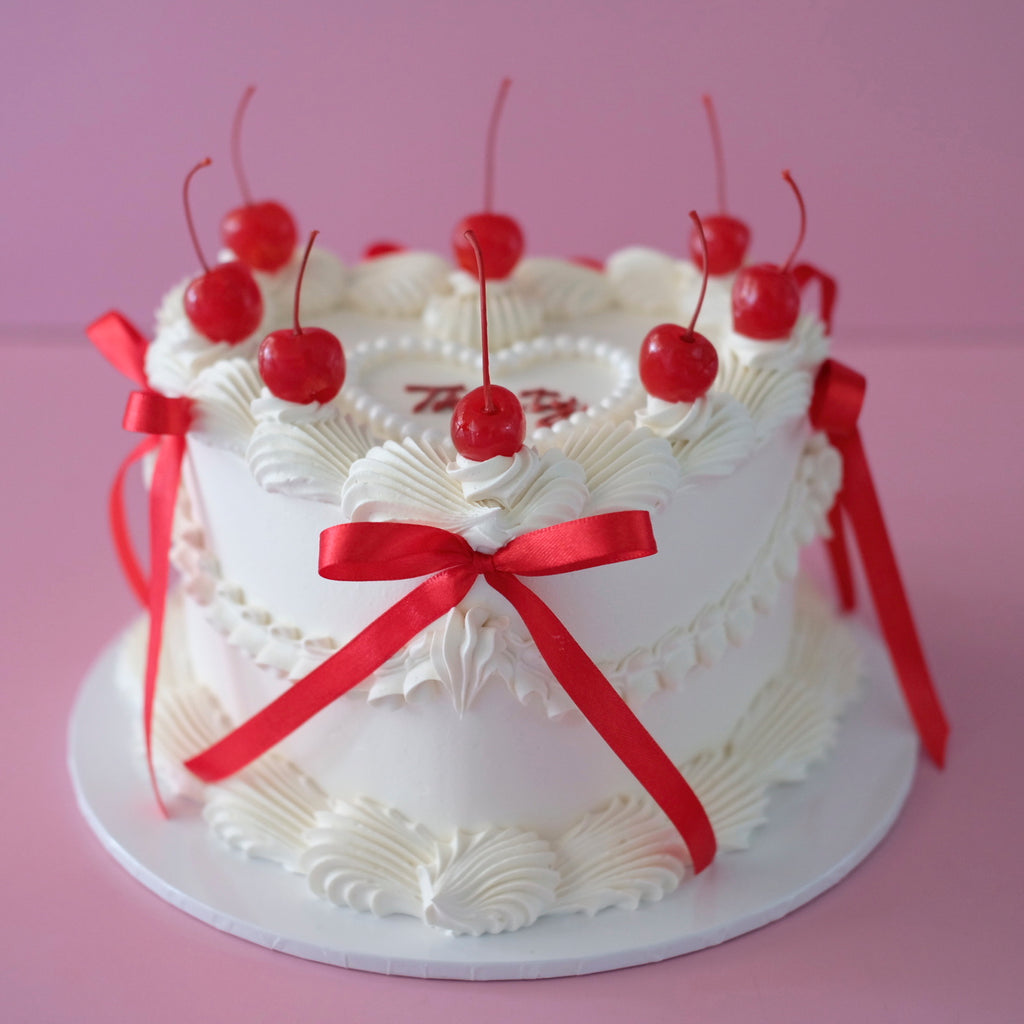 Cherries Coquette & Pearl Heart Plaque | Vintage Heart Cake
