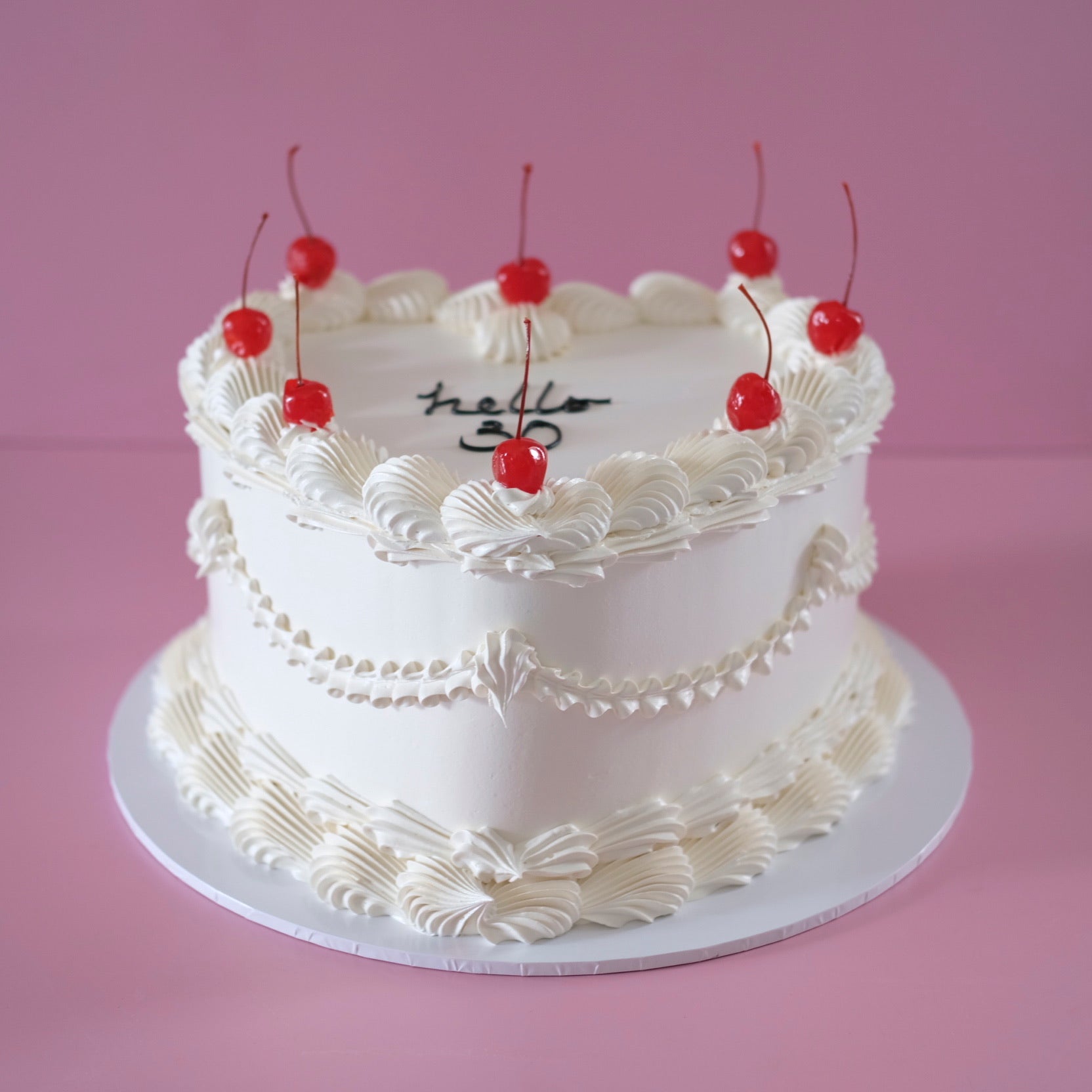 Vintage Heart Cake | White Monochrome & Cherries