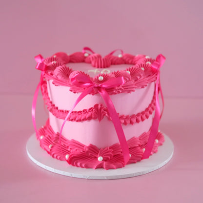 Vintage Heart Cake | Pearl White & Coquette