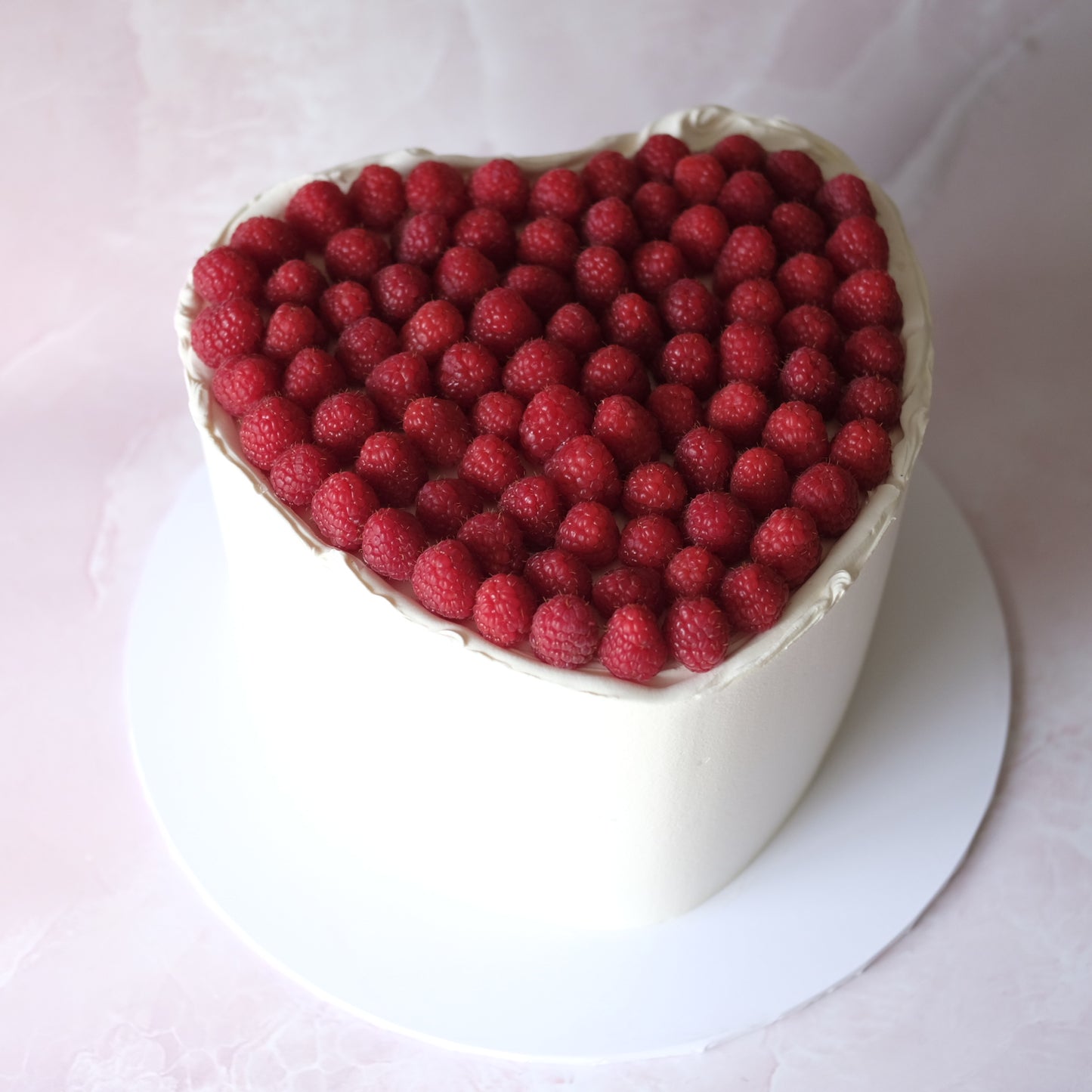 Fresh Raspberry White Heart Cake