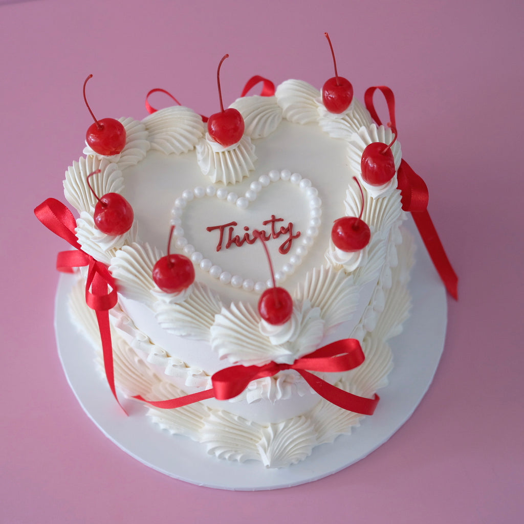 Cherries Coquette & Pearl Heart Plaque | Vintage Heart Cake