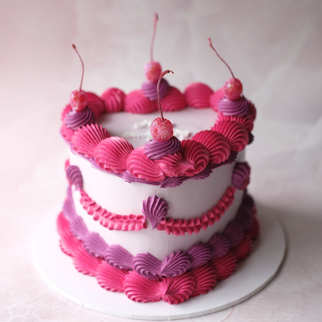 Classic Vintage Heart Cake | Cherries