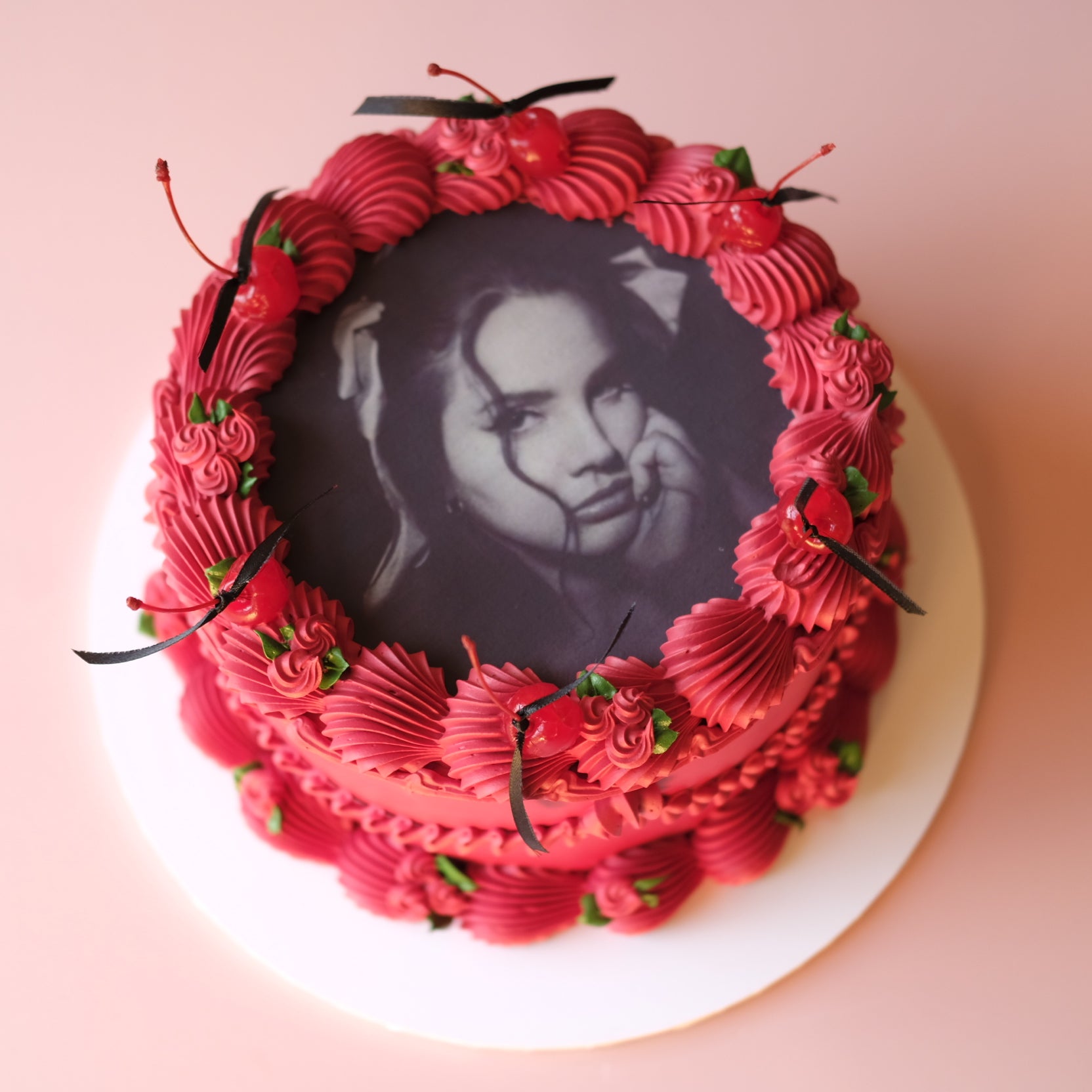 Edible Image Vintage Cake | Rosette & Cherries