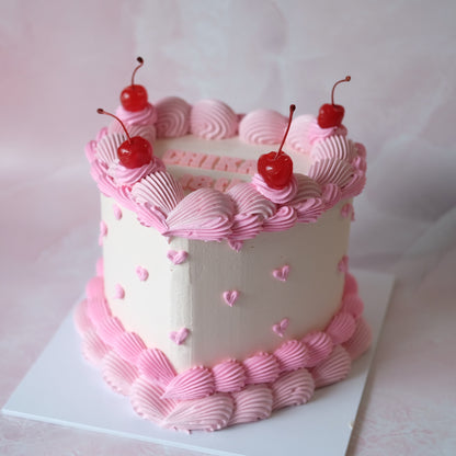 Mini Vintage Heart Cake with Love Hearts and Cherries Brisbane