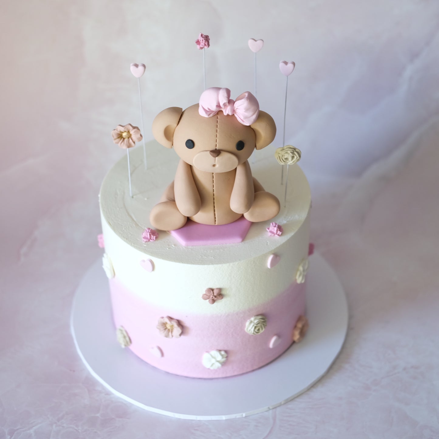 Bear Flowers & Hearts Cake