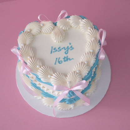 Vintage Heart Cake | Pearl White & Coquette