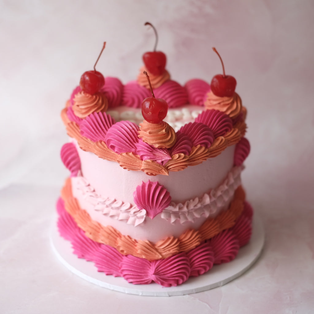 Classic Vintage Heart Cake | Cherries