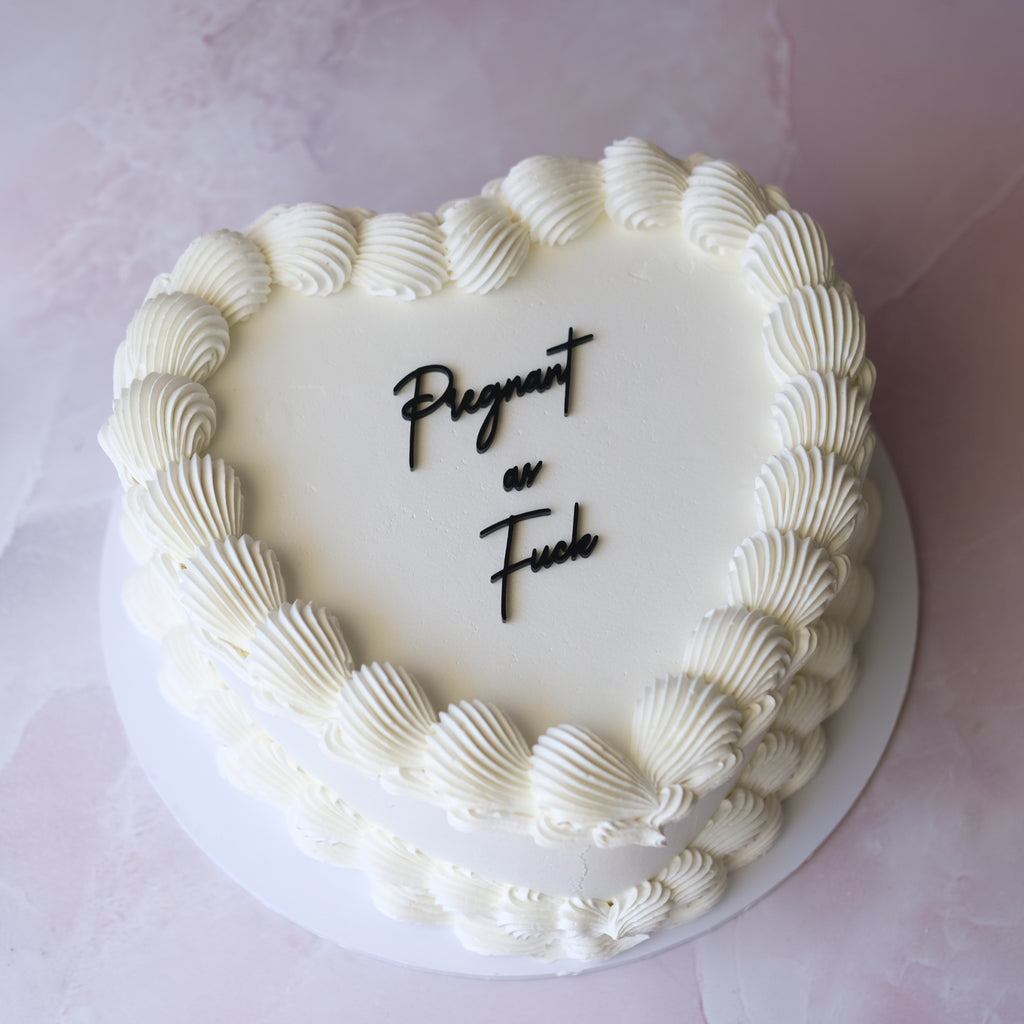 Basic White Vintage Heart Cake | BLACK ACRYLIC Text