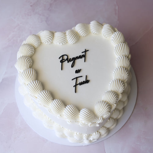 Basic White Vintage Heart Cake | BLACK ACRYLIC Text