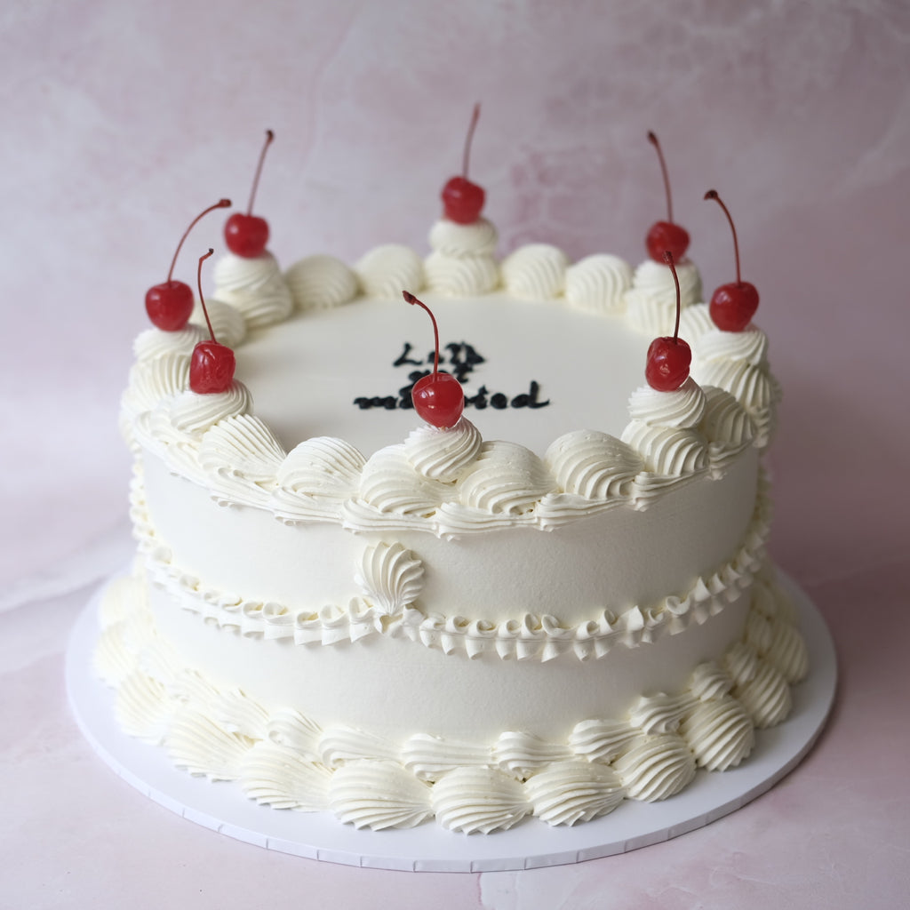 Vintage Round Cake | White Monochrome & Cherries