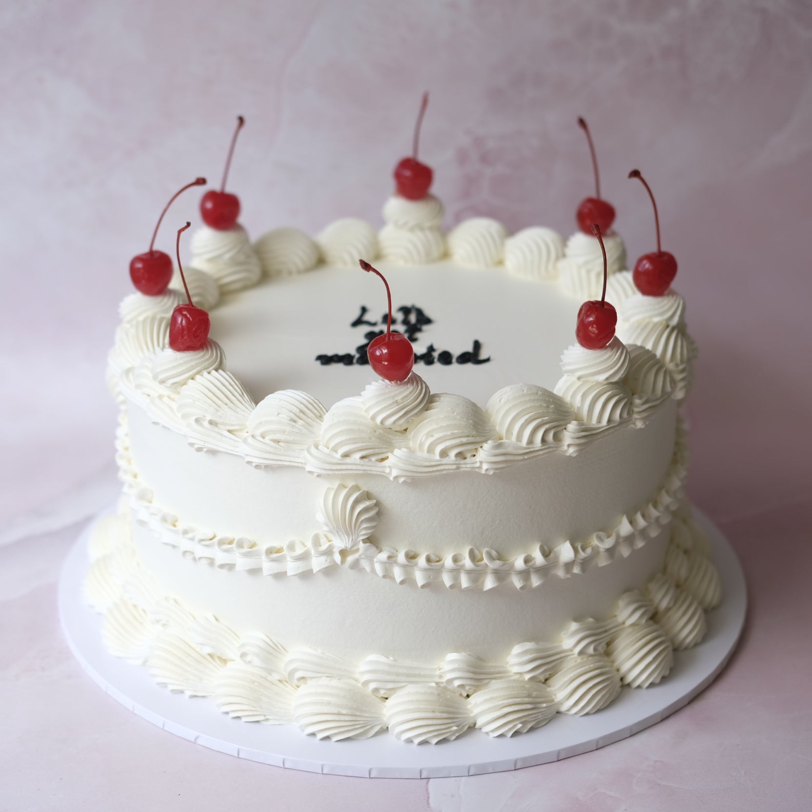 Vintage Round Cake | White Monochrome & Cherries