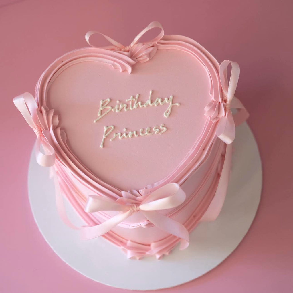 Coquette Bow Heart Vintage Cake