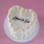 Basic White Vintage Heart Cake | BLACK ACRYLIC Text