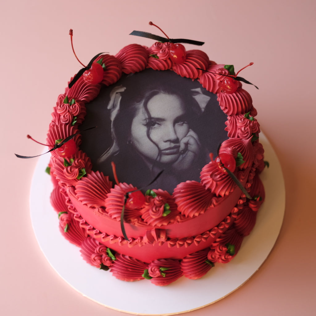 Edible Image Vintage Cake | Rosette & Cherries