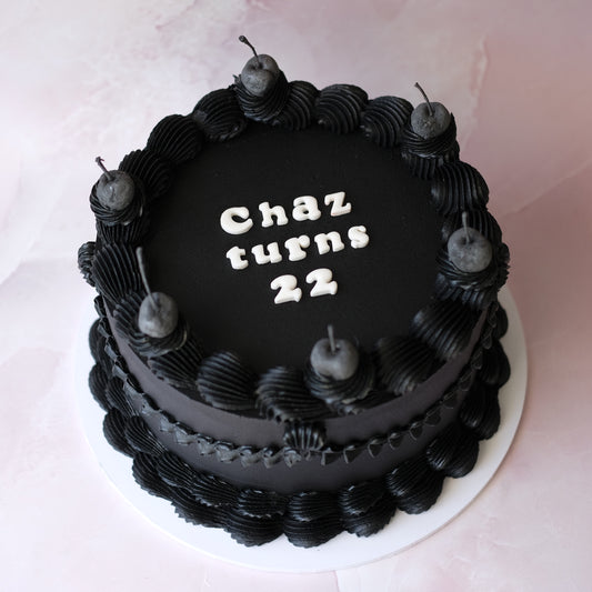 Black Vintage Round Cake | Black Cherries